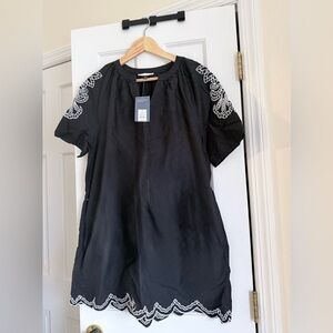 Universal Thread Black w/White Embroidery Mini Swing Dress with pockets.